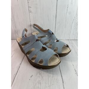 Skechers Women's 9.5 Light Blue Leather Suede Wedge Sandal Parallel Stylin NWOT